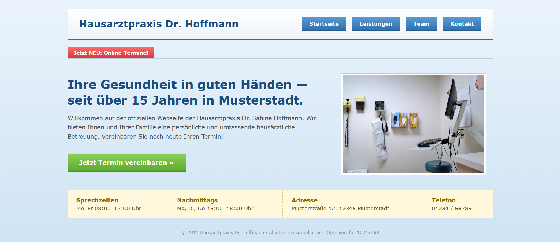 Beispiel einer veralteten Praxis-Website